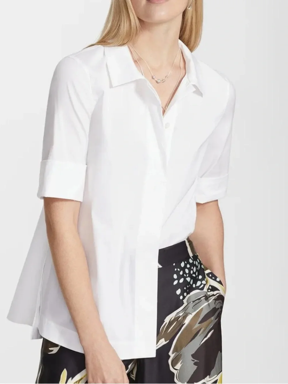 LAFAYETTE 148 NEW YORK White Stretch Cotton Peplum Shirt Size Medium NWT - Picture 2 of 9